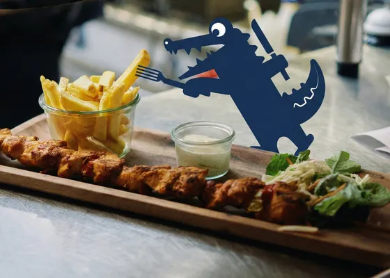 Restaurants Crocodile — mascotte et brochette de frites