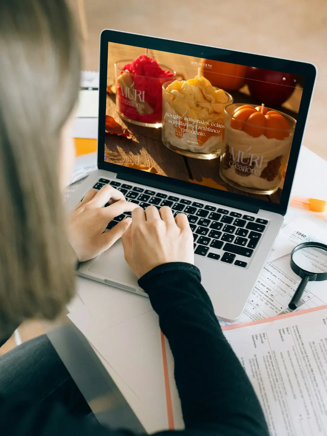 Site e-commerce Muri Créations sur laptop – refonte UX